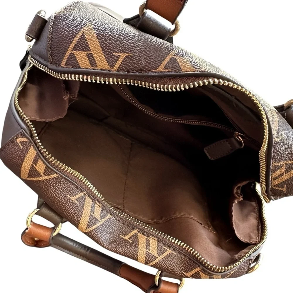 Adrienne Vittadini Brown Logo Satchel Handbag